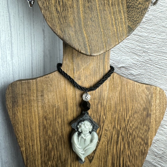 Tai Chi Stone Angel Pendant Necklace on Black Rope - Picture 2 of 15